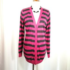 COTTON ON Oversized Boyfriend Pink Navy Stripes Button Down Sweater Size Small